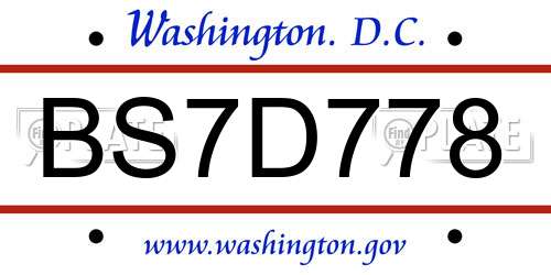 BS7D778 District Of Columbia License Plate
