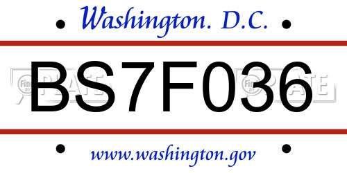 BS7F036 District Of Columbia License Plate