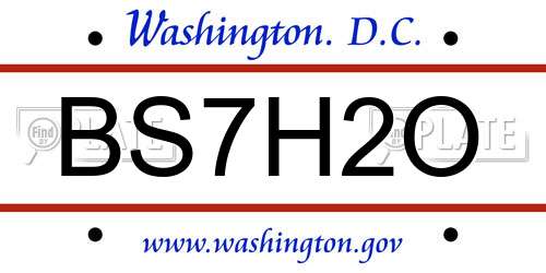 BS7H2O District Of Columbia License Plate