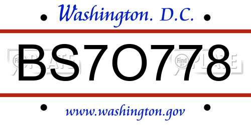 BS7O778 District Of Columbia License Plate