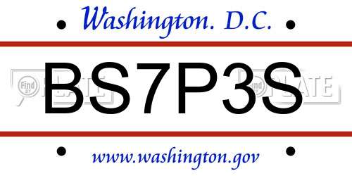 BS7P3S District Of Columbia License Plate