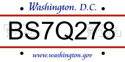 BS7Q278 District Of Columbia License Plate