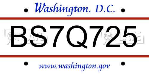 BS7Q725 District Of Columbia License Plate