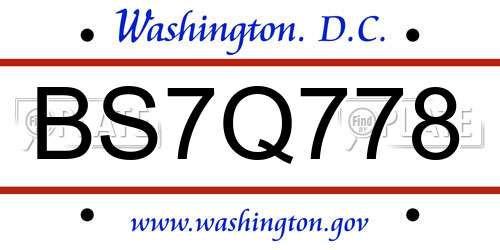 BS7Q778 District Of Columbia License Plate