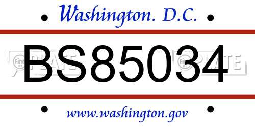 BS85034 District Of Columbia License Plate