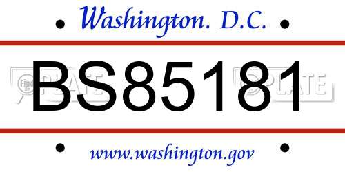 BS85181 District Of Columbia License Plate