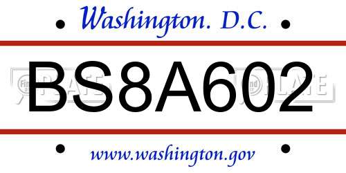 BS8A602 District Of Columbia License Plate