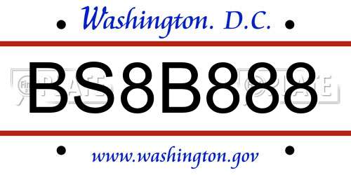 BS8B888 District Of Columbia License Plate