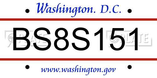BS8S151 District Of Columbia License Plate