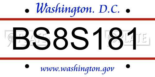 BS8S181 District Of Columbia License Plate