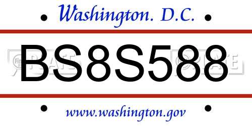 BS8S588 District Of Columbia License Plate