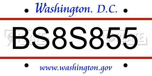 BS8S855 District Of Columbia License Plate