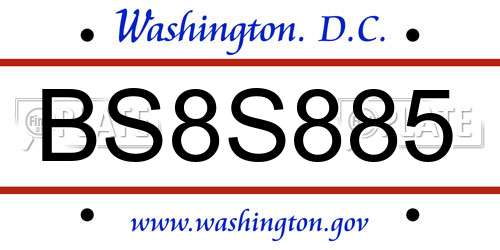 BS8S885 District Of Columbia License Plate