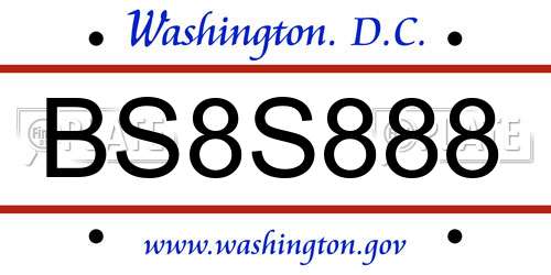 BS8S888 District Of Columbia License Plate