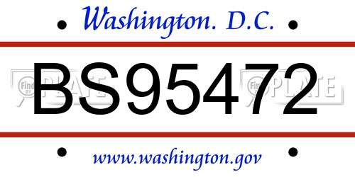 BS95472 District Of Columbia License Plate