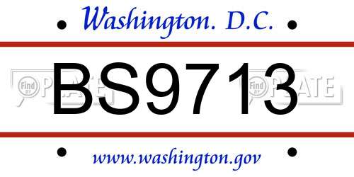 BS9713 District Of Columbia License Plate