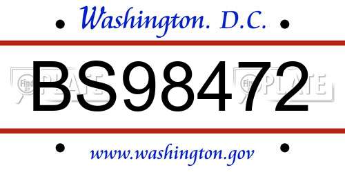 BS98472 District Of Columbia License Plate