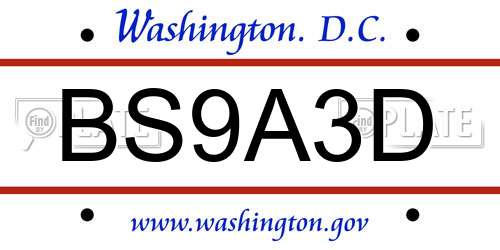 BS9A3D District Of Columbia License Plate