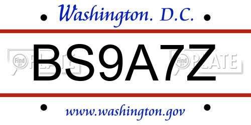 BS9A7Z District Of Columbia License Plate