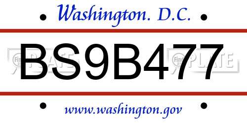 BS9B477 District Of Columbia License Plate