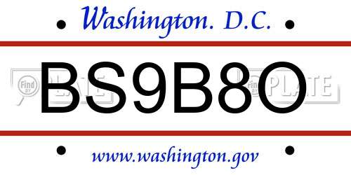 BS9B8O District Of Columbia License Plate