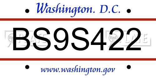 BS9S422 District Of Columbia License Plate