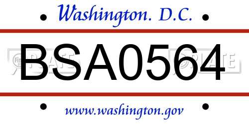 BSA0564 District Of Columbia License Plate