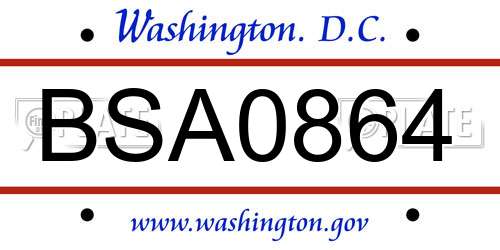 BSA0864 District Of Columbia License Plate