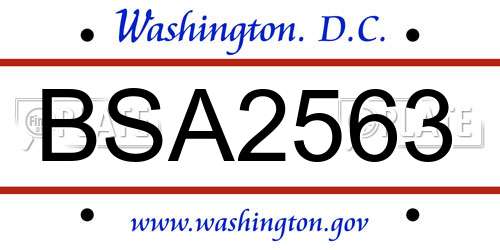 BSA2563 District Of Columbia License Plate