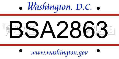 BSA2863 District Of Columbia License Plate
