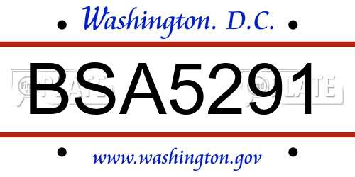 BSA5291 District Of Columbia License Plate
