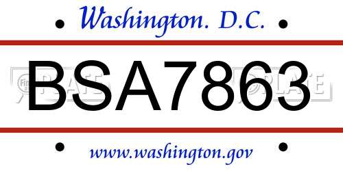 BSA7863 District Of Columbia License Plate