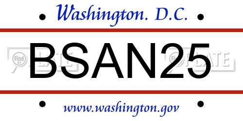 BSAN25 District Of Columbia License Plate