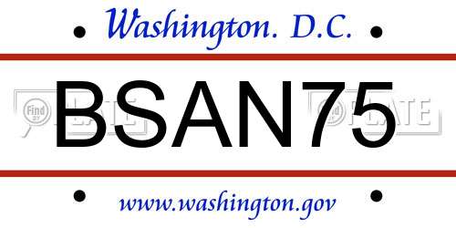 BSAN75 District Of Columbia License Plate