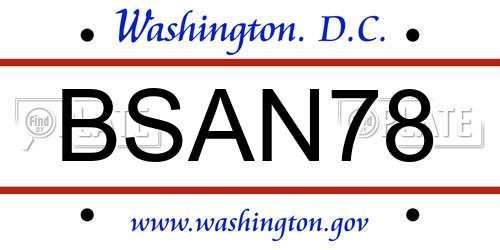 BSAN78 District Of Columbia License Plate