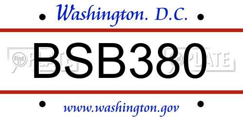 BSB380 District Of Columbia License Plate