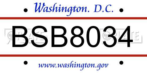 BSB8034 District Of Columbia License Plate