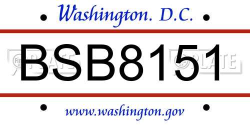 BSB8151 District Of Columbia License Plate