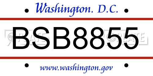 BSB8855 District Of Columbia License Plate