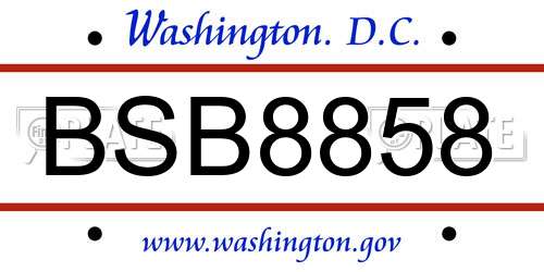 BSB8858 District Of Columbia License Plate