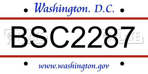 BSC2287 District Of Columbia License Plate