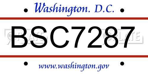 BSC7287 District Of Columbia License Plate