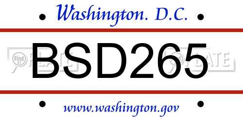 BSD265 District Of Columbia License Plate
