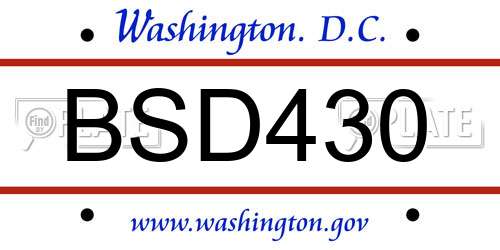 BSD430 District Of Columbia License Plate