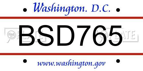 BSD765 District Of Columbia License Plate