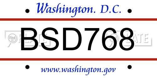 BSD768 District Of Columbia License Plate