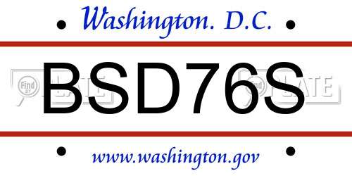 BSD76S District Of Columbia License Plate
