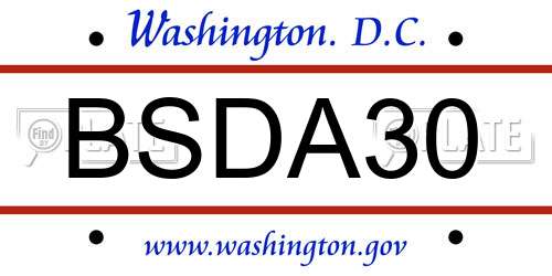 BSDA30 District Of Columbia License Plate