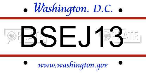BSEJ13 District Of Columbia License Plate