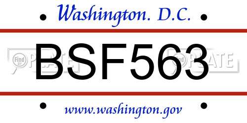 BSF563 District Of Columbia License Plate